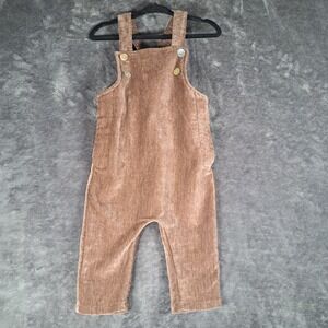 Maniere Baby Brown Velvet Corduroy Overalls 9M Boho Neutral Romper‎
